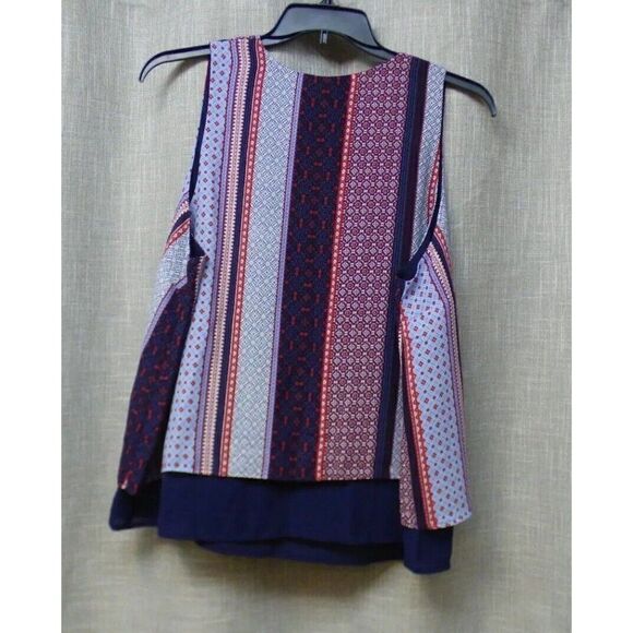 Monteau Trendy Plus Size Layered-Look Printed Top, Red/Blue, 3X - Picture 6 of 9